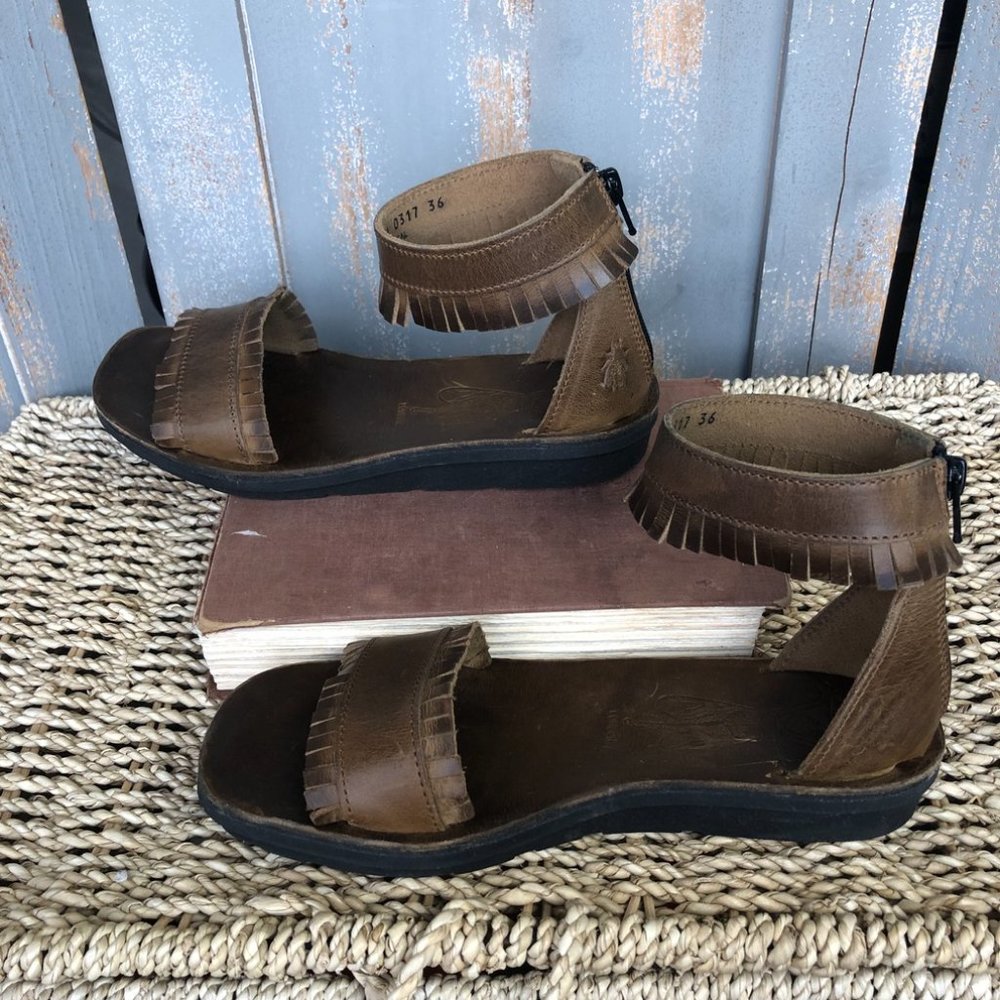 Fly London Mexu Leather Ankle Fringe Sandal Sz 36, US 5.5 - 6 - Picture 14 of 15